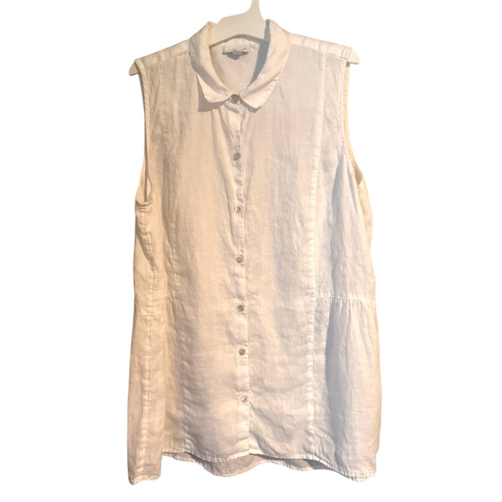 J. Jill Love Linen Sleeveless Shirt Natural Fabric Neutral Romantic Beachy